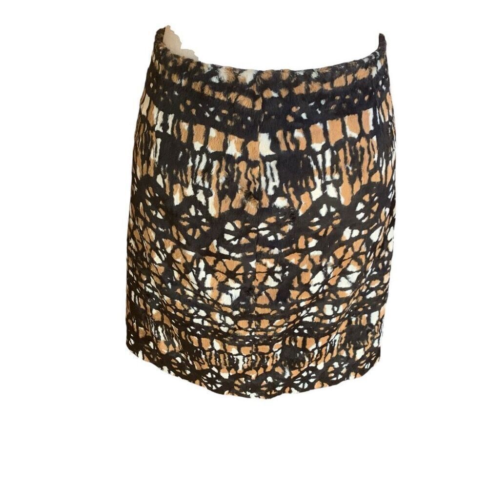 Etcetera Animal Print Mini-Skirt Abstract Pattern‎ Faux Fur Back Slit Size 8
